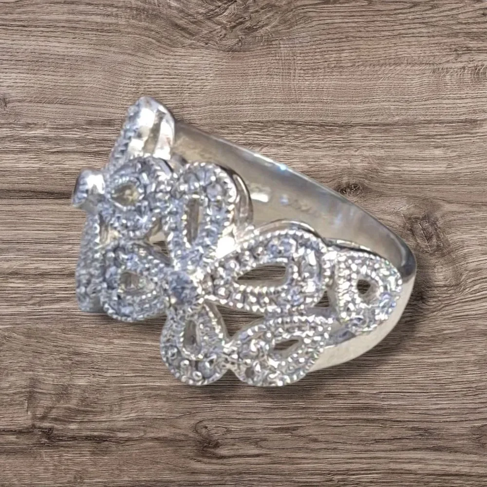 Lia Sophia Elegant Silver Floral Women's Ring SIZE 7
